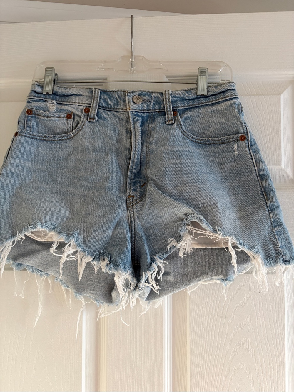Abercrombie Women's Light Blue Distressed Denim Shorts